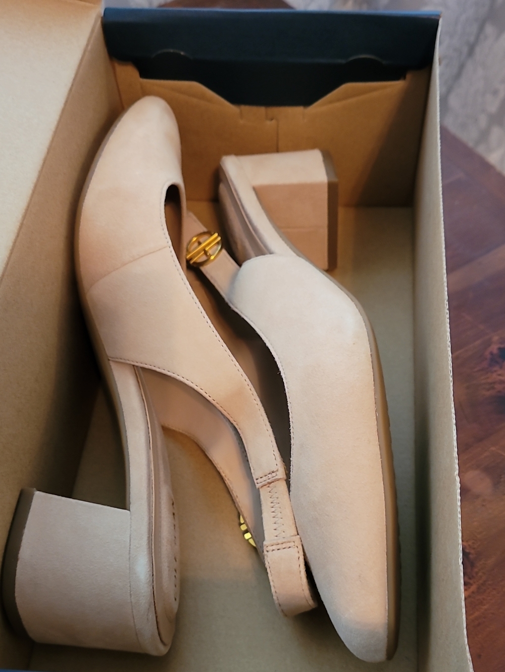 Cole Haan Beige Suede Block Heel Slingback Pumps